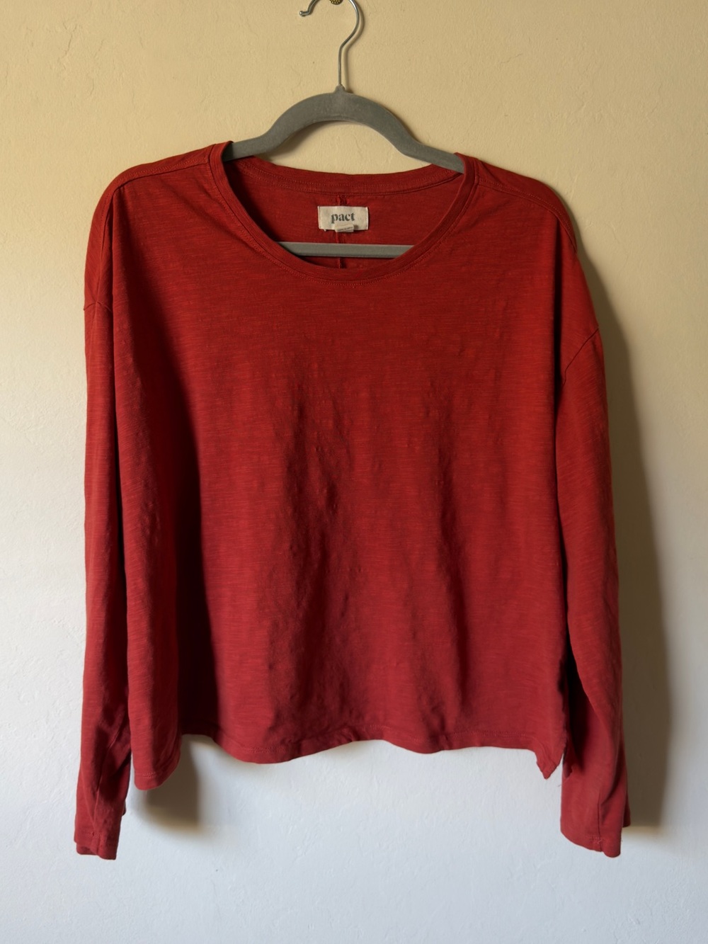 Pact Women’s Brick Red Organic Cotton Long Sleeve Crewneck Tee
